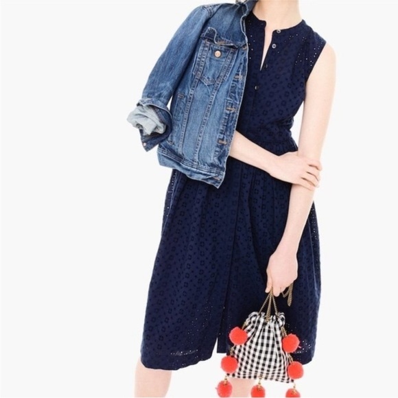 J. Crew Dresses & Skirts - J. Crew Eyelet Shirtdress Sleeveless Navy blue, XS